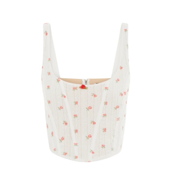 With Jean Tops - With Jean Cindy Pointelle Rose Floral Corset Top